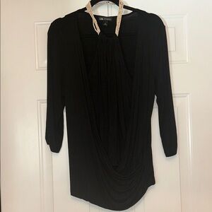 I.N. Studio Draped LS Halter Top XL Black Unique Removable Necklace